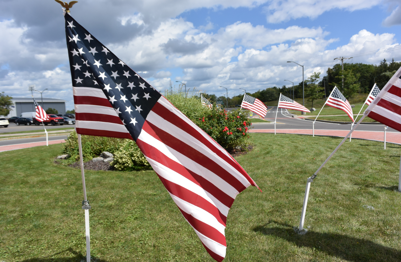 Twenty United States flags were placed in the roundabout in commemoration of the 20th anniversary of the September 11th attacks.