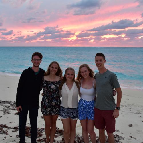 Students on a beach in the Bahamas